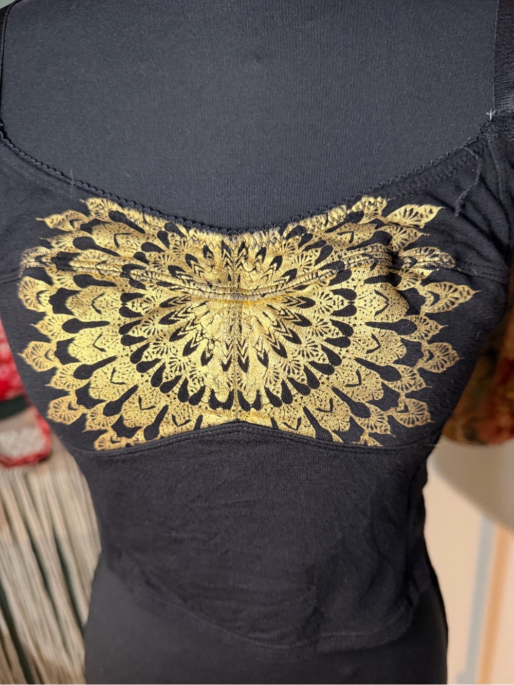 Free People Intimately Black Graphic Bralette/Crop Top Womens Size Large Boho - Picture 3 of 4